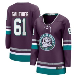 Women's Anaheim Ducks Cutter Gauthier Fanatics Branded Premier 30th Anniversary Breakaway Jersey - Purple
