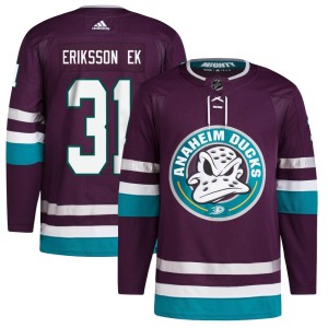 Men's Anaheim Ducks Olle Eriksson Ek Adidas Authentic 30th Anniversary Primegreen Jersey - Purple