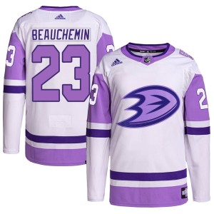 Men's Anaheim Ducks Francois Beauchemin Adidas Authentic Hockey Fights Cancer Primegreen Jersey - White/Purple