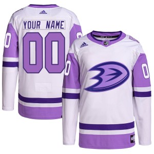 Men's Anaheim Ducks Custom Adidas Authentic Hockey Fights Cancer Primegreen Jersey - White/Purple