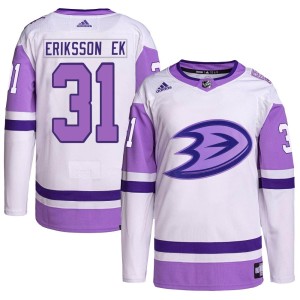Men's Anaheim Ducks Olle Eriksson Ek Adidas Authentic Hockey Fights Cancer Primegreen Jersey - White/Purple