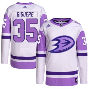 Men's Anaheim Ducks Jean-Sebastien Giguere Adidas Authentic Hockey Fights Cancer Primegreen Jersey - White/Purple