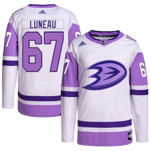Men's Anaheim Ducks Tristan Luneau Adidas Authentic Hockey Fights Cancer Primegreen Jersey - White/Purple