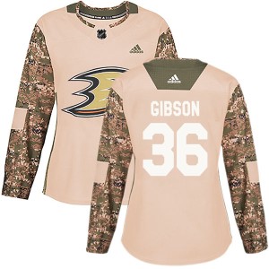 Women's Anaheim Ducks John Gibson Adidas Authentic Veterans Day Practice Jersey - Camo