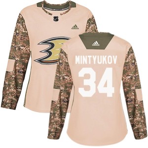 Women's Anaheim Ducks Pavel Mintyukov Adidas Authentic Veterans Day Practice Jersey - Camo