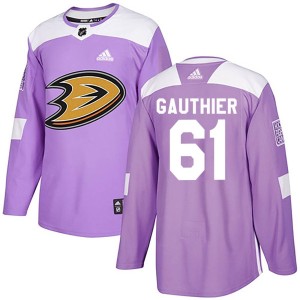 Youth Anaheim Ducks Cutter Gauthier Adidas Authentic Fights Cancer Practice Jersey - Purple