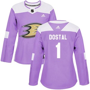 Women's Anaheim Ducks Lukas Dostal Adidas Authentic Fights Cancer Practice Jersey - Purple