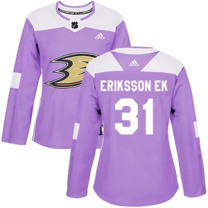 Women's Anaheim Ducks Olle Eriksson Ek Adidas Authentic Fights Cancer Practice Jersey - Purple