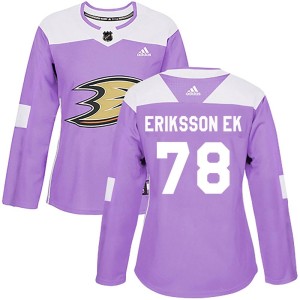 Women's Anaheim Ducks Olle Eriksson Ek Adidas Authentic Fights Cancer Practice Jersey - Purple