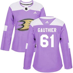 Women's Anaheim Ducks Cutter Gauthier Adidas Authentic Fights Cancer Practice Jersey - Purple