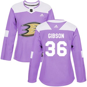 Women's Anaheim Ducks John Gibson Adidas Authentic Fights Cancer Practice Jersey - Purple
