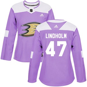 Women's Anaheim Ducks Hampus Lindholm Adidas Authentic Fights Cancer Practice Jersey - Purple