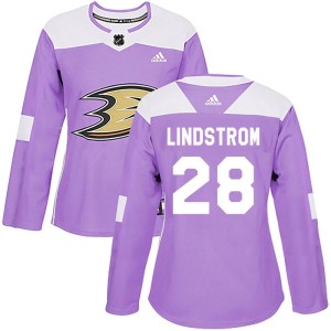 Women's Anaheim Ducks Gustav Lindstrom Adidas Authentic Fights Cancer Practice Jersey - Purple