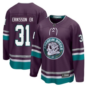 Men's Anaheim Ducks Olle Eriksson Ek Fanatics Branded Premier 30th Anniversary Breakaway Jersey - Purple