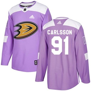 Men's Anaheim Ducks Leo Carlsson Adidas Authentic Fights Cancer Practice Jersey - Purple