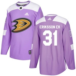 Men's Anaheim Ducks Olle Eriksson Ek Adidas Authentic Fights Cancer Practice Jersey - Purple