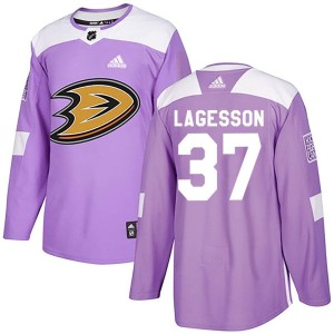 Men's Anaheim Ducks William Lagesson Adidas Authentic Fights Cancer Practice Jersey - Purple