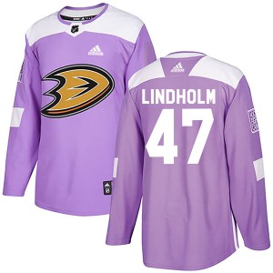 Men's Anaheim Ducks Hampus Lindholm Adidas Authentic Fights Cancer Practice Jersey - Purple