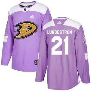 Men's Anaheim Ducks Isac Lundestrom Adidas Authentic Fights Cancer Practice Jersey - Purple
