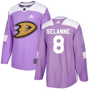 Men's Anaheim Ducks Teemu Selanne Adidas Authentic Fights Cancer Practice Jersey - Purple