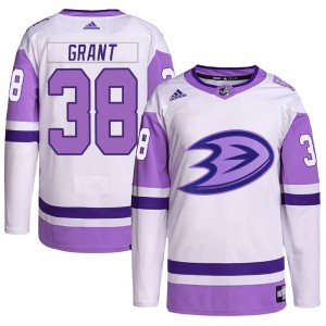 Youth Anaheim Ducks Derek Grant Adidas Authentic Hockey Fights Cancer Primegreen Jersey - White/Purple