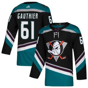 Men's Anaheim Ducks Cutter Gauthier Adidas Authentic Teal Alternate Jersey - Black