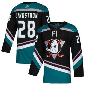 Men's Anaheim Ducks Gustav Lindstrom Adidas Authentic Teal Alternate Jersey - Black