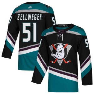 Men's Anaheim Ducks Olen Zellweger Adidas Authentic Teal Alternate Jersey - Black