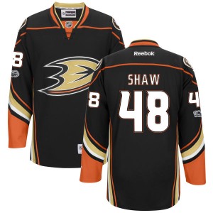 Men's Anaheim Ducks Logan Shaw Reebok Replica Home Centennial Patch Jersey - Black