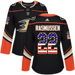 Women's Anaheim Ducks Dennis Rasmussen Adidas Authentic USA Flag Fashion Jersey - Black