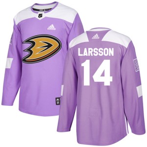 Men's Anaheim Ducks Jacob Larsson Adidas Authentic Fights Cancer Practice Jersey - Purple