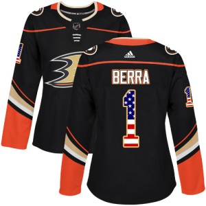 Women's Anaheim Ducks Reto Berra Adidas Authentic USA Flag Fashion Jersey - Black