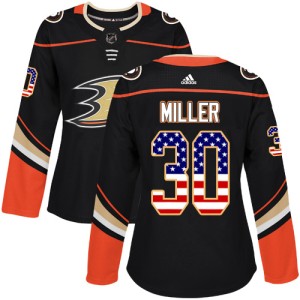 Women's Anaheim Ducks Ryan Miller Adidas Authentic USA Flag Fashion Jersey - Black
